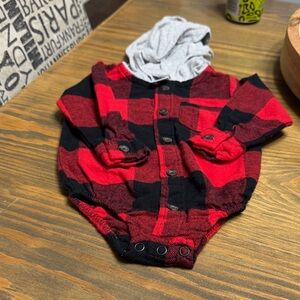 Red & Black Buffalo Plaid Hooded Baby Onesie